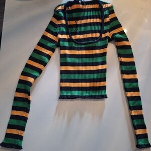 ZARA‎ Striped Long Sleeve Ribbed Top